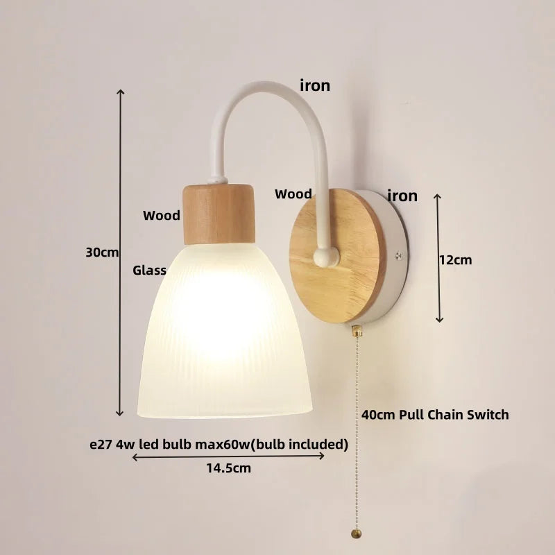 Afralia™ Wood Base Glass LED Wall Sconce Modern Bathroom Light Fixture