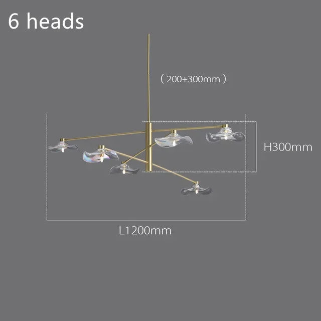 Afralia™ Lotus Leaf Glass Iron Chandelier for Bedroom Living Room Hall Lighting