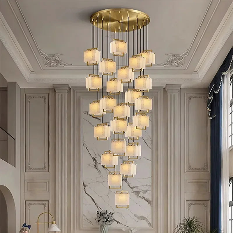 Afralia™ Marble LED Living Room Chandelier: Modern Staircase Loft Pendant Light & Dining Room Fixture