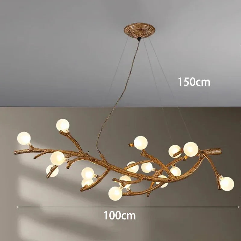Afralia™ Vintage Resin Tree Branch Chandelier Glass Lightshade for Living Room Kitchen Island