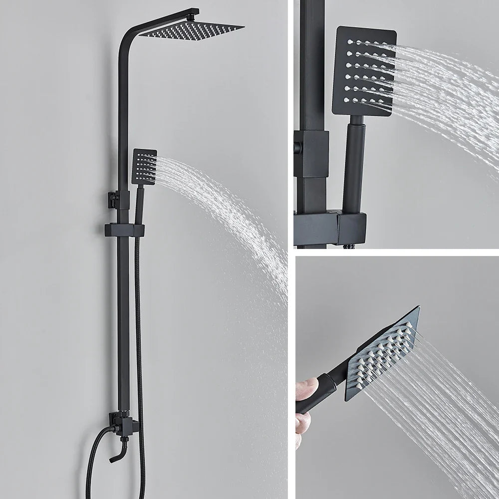 Afralia™ Matte Black Rainfall Shower Faucet Set, Wall Mount Single Cold Bathroom Mixer