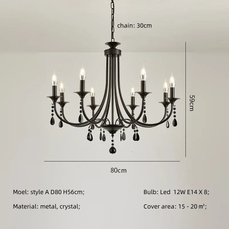 Afralia™ Black Metal Crystal Chandelier: Artistic LED Lighting for Home Decor