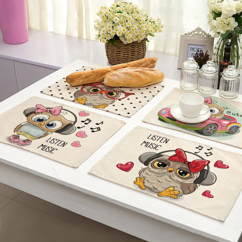 Afralia™ Cute Owl Animal Placemat Music Bird Kitchen Dining Table Mats Coaster Bowl Cup Mat
