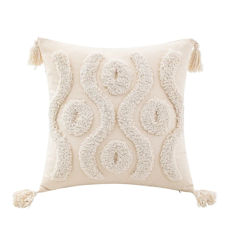 Afralia™ Geometric Tufted Cushion Cover Beige Patchwork Pillow Covers Wabi-sabi Style