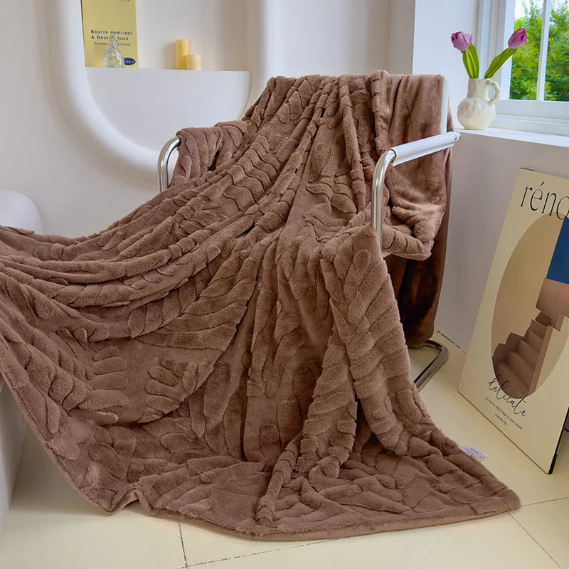 Afralia™ Plush Banana Leaf Jacquard Double Layered Fur Blanket