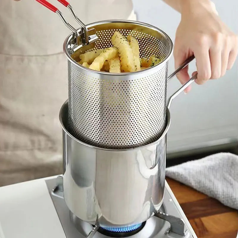 Afralia™ Stainless Steel Fryer Pot with Strainer for Deep Frying and Oil Filtering
