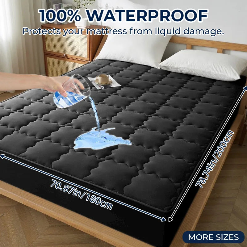 Afralia™ Geometric Quilted Fitted Sheet- Solid Color Mattress Cover-Queen King