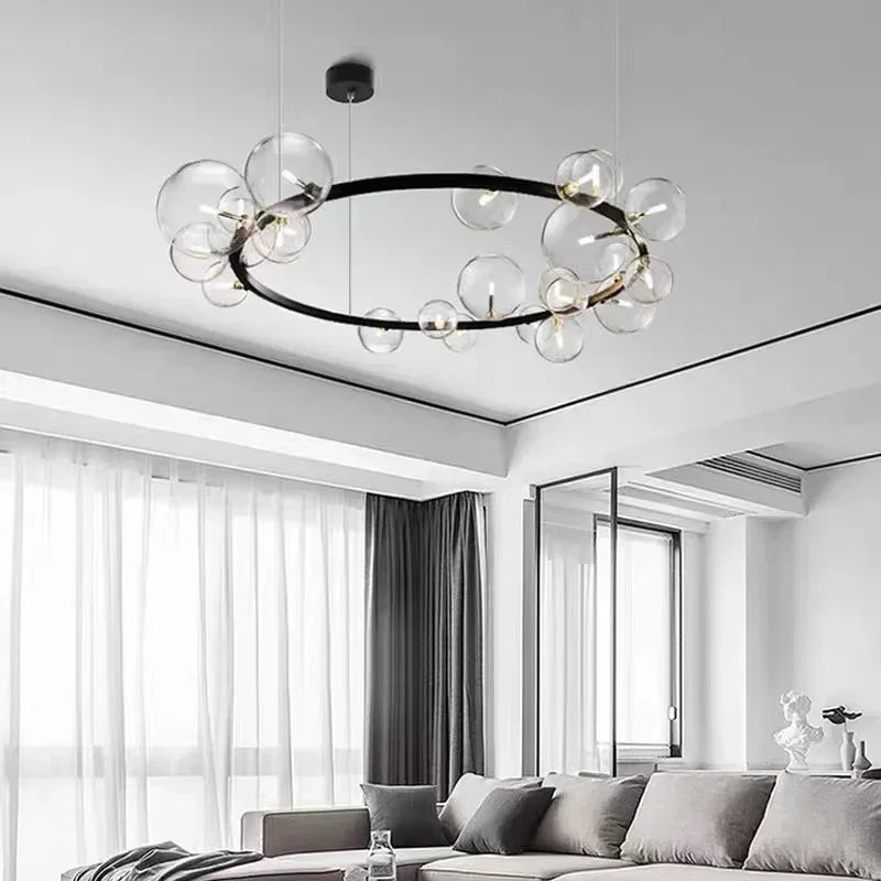 Afralia™ Modern Metal Chandelier with Clear Glass Bubbles - 7-Light G9 Fixture for Home Living Room