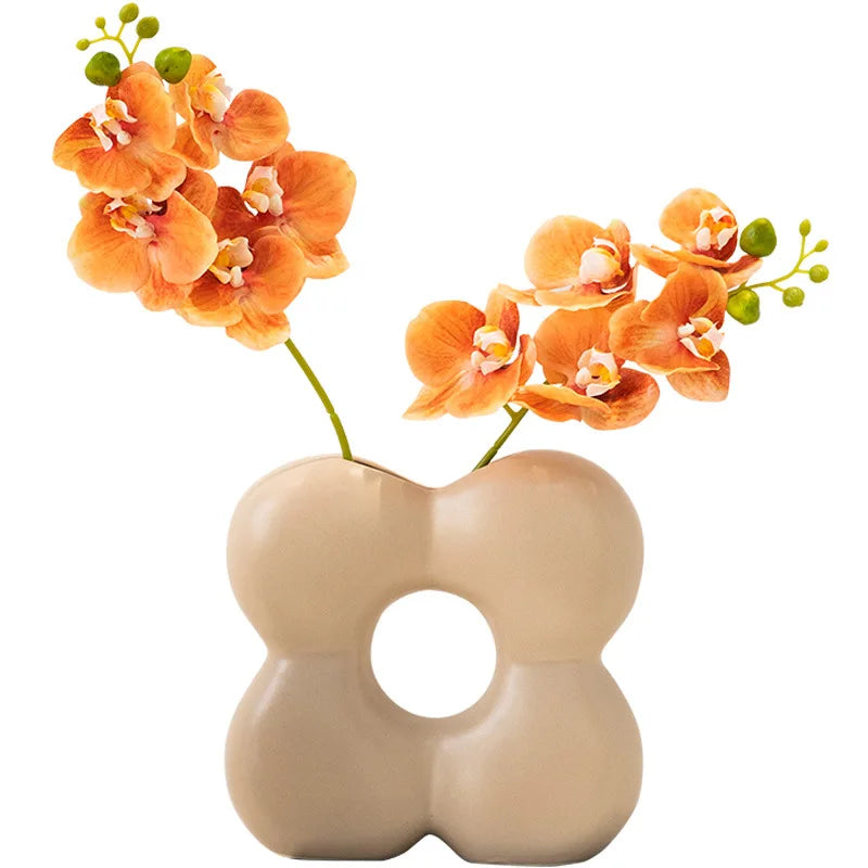 Afralia™ Geometric Petals Ceramic Vase for Home Decor and Flower Arrangement