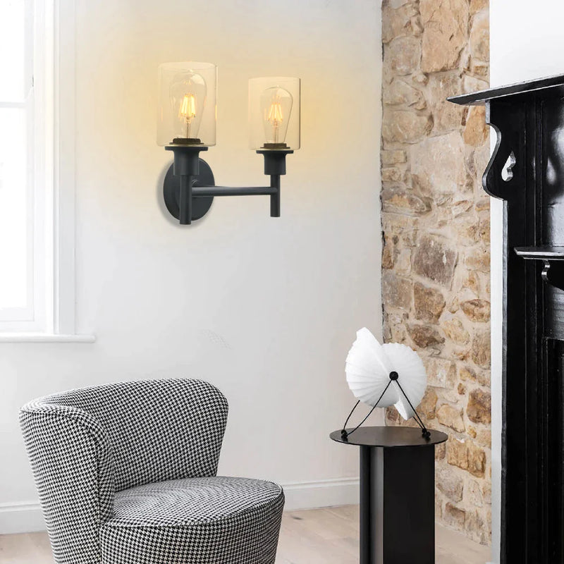 Afralia™ Permo 2 Light Industrial Wall Sconce with Clear Glass Shade