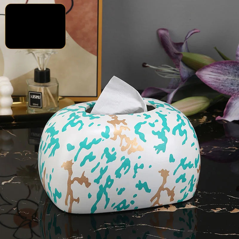 Blue and White Porcelain Tissue Box by Afralia™: Ceramic Desk Decor & Paper Towel Case