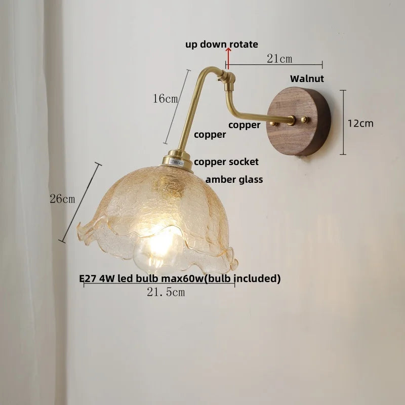 Afralia™ LED Wall Lights Up Down Rotate Pull Chain Switch Bedside Lamp Glass Canopy Fixtures