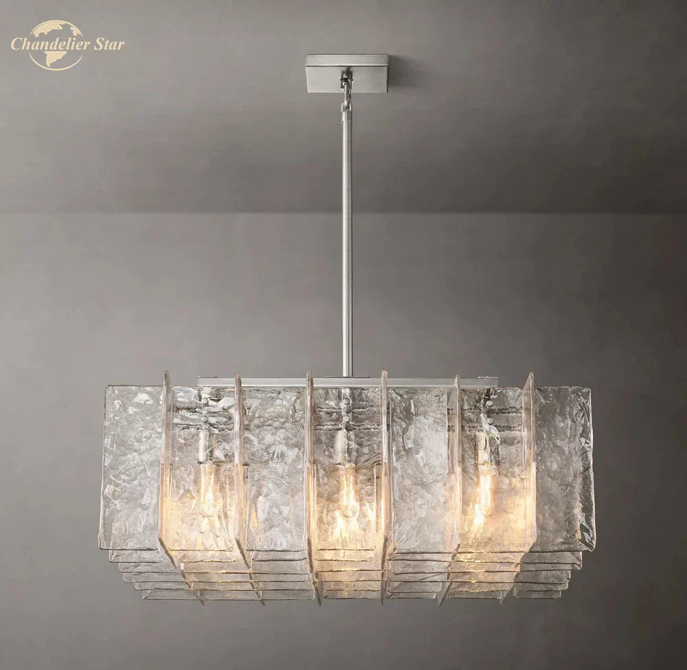Afralia™ Modern Brass Lattice Glass Rectangular Chandelier for Living Room & Dining Room