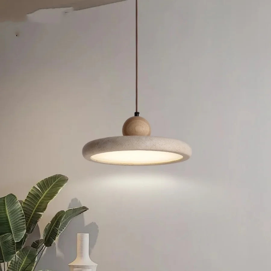 Afralia™ LED Pendant Lamp Wood Globe Round Yellow Stone Hanging Lights