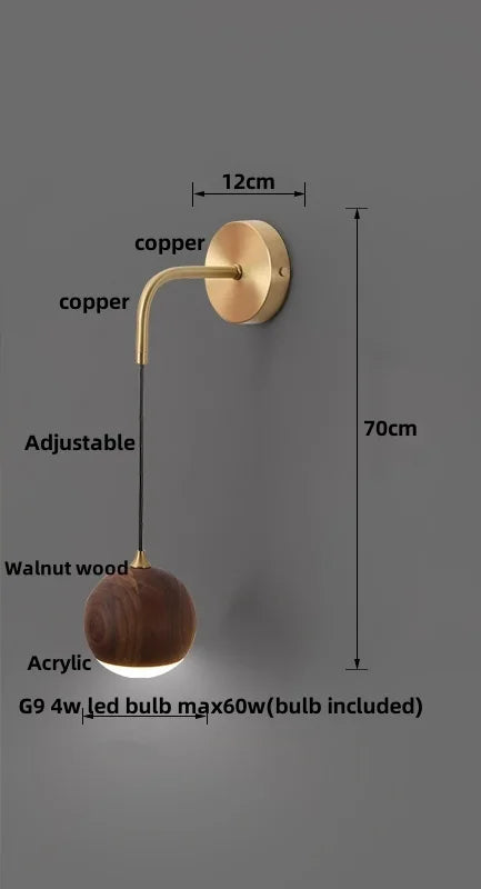 Afralia™ LED Walnut Wood Wall Light Sconce with Adjustable Acrylic Lamparas