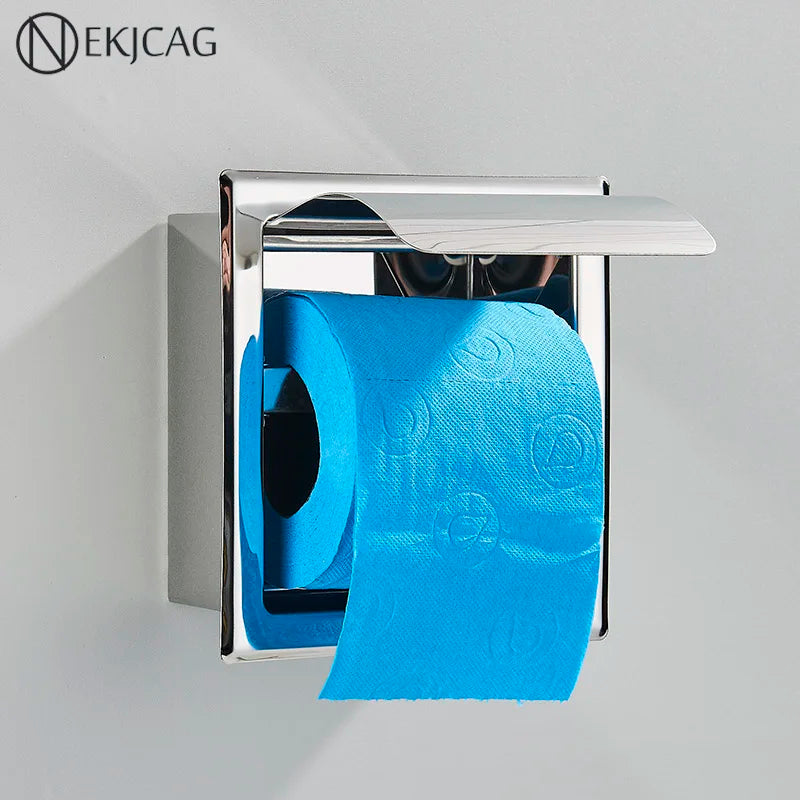 Afralia™ Chrome Stainless Steel Toilet Paper Holder Wall Mounted Bathroom Tissue Box