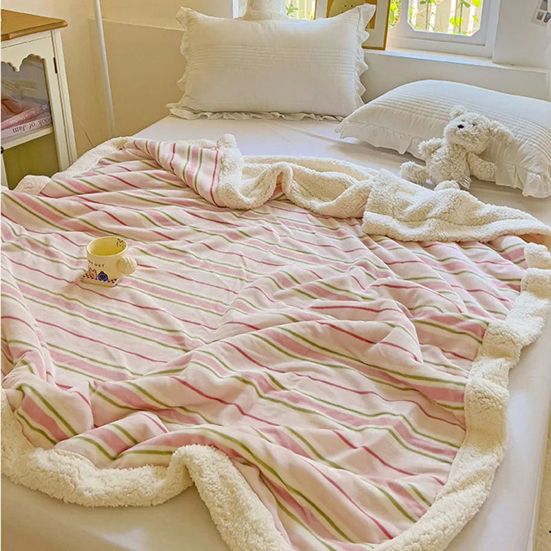 Afralia™ Striped Lamb Wool Blanket: Nordic Double-Layer Soft Decor for Office Bedroom
