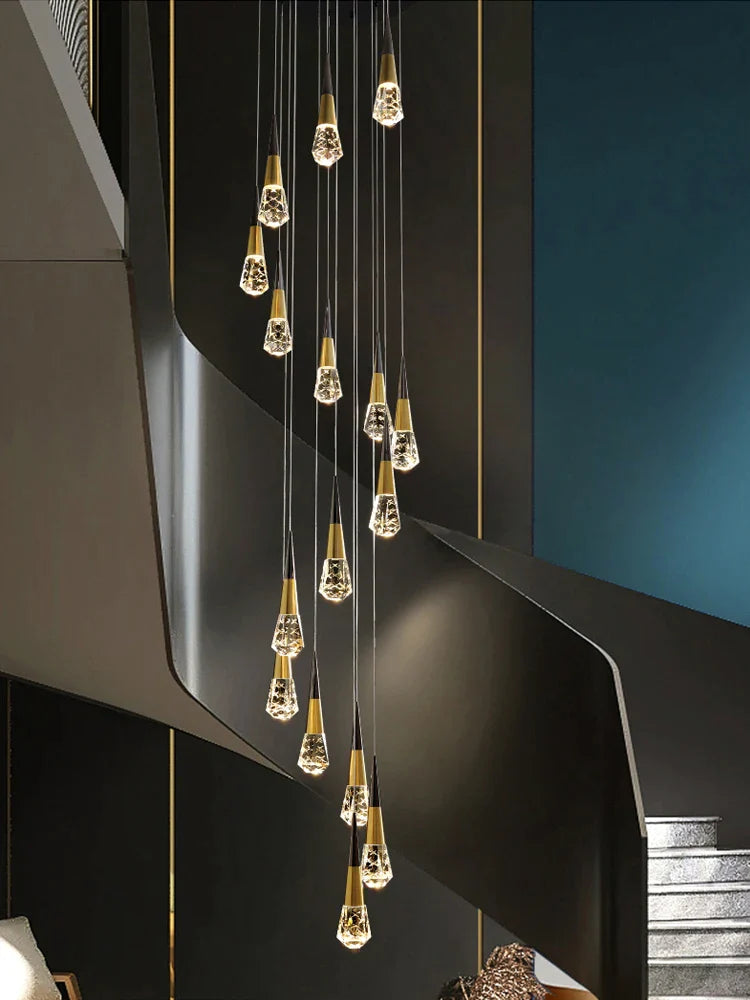 Afralia™ Crystal Chandelier LED Staircase Lamp for Elegant Living Room, Kitchen, and Restaurant