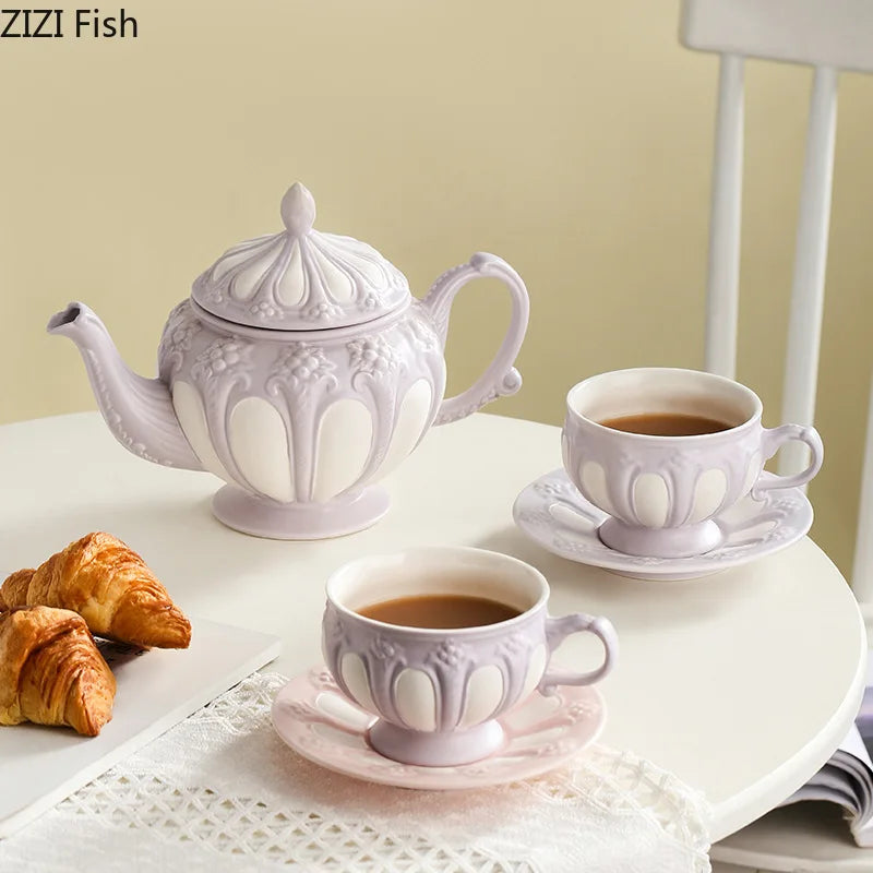 Afralia™ Floral Ceramic Dining Set: Teapot, Cup, Saucer, Coffee Mug, Milk Mugs, Tea Cup, Juice Container