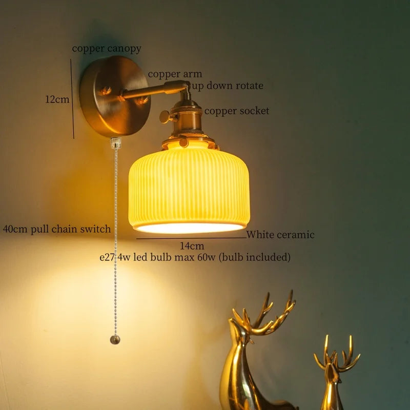 Afralia™ Nordic Modern LED Wall Lamps Copper Arm Ceramic for Home Decor