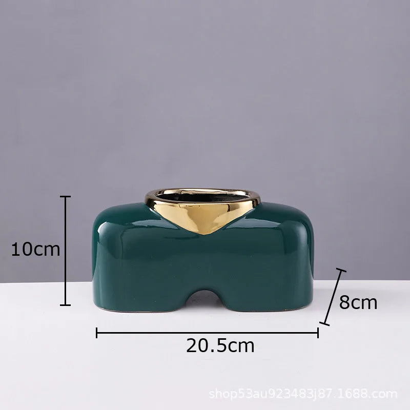 Afralia™ Gold Ceramic Vase Desk Decor Artificial Flower Arrangement Aesthetic Room Vase