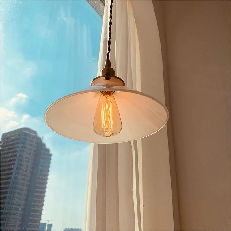 Afralia™ White Glass LED Pendant Lamp Modern Copper Socket Hanging Light