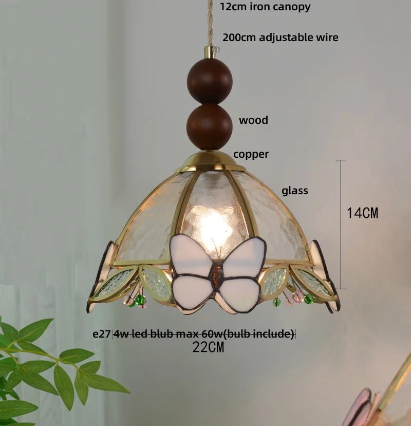 Afralia™ Butterfly Tiffany Glass Pendant Lamp Modern Nordic LED Hanging Light