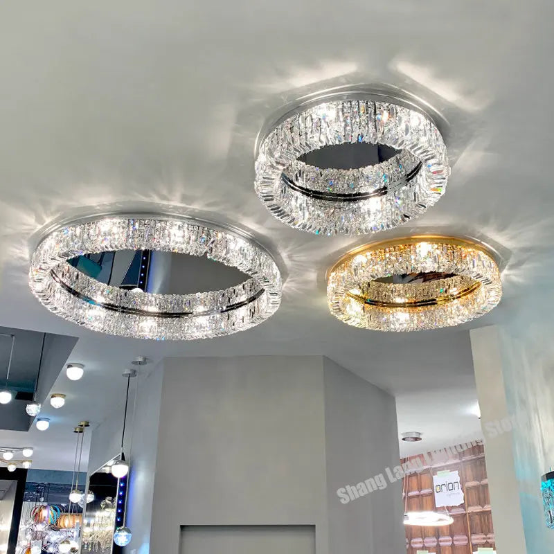 Afralia™ Luxury Crystal Chandelier Gold Ceiling Light for Dining Living Room