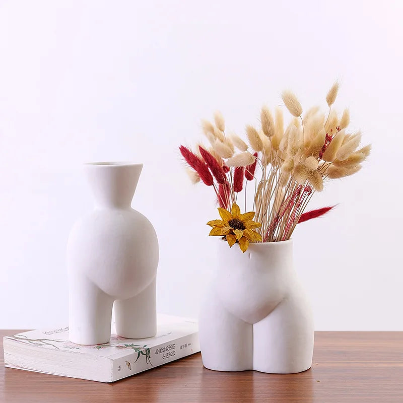 Afralia™ Ceramic Nude Girl Body Shape Vase Modern Home Decor