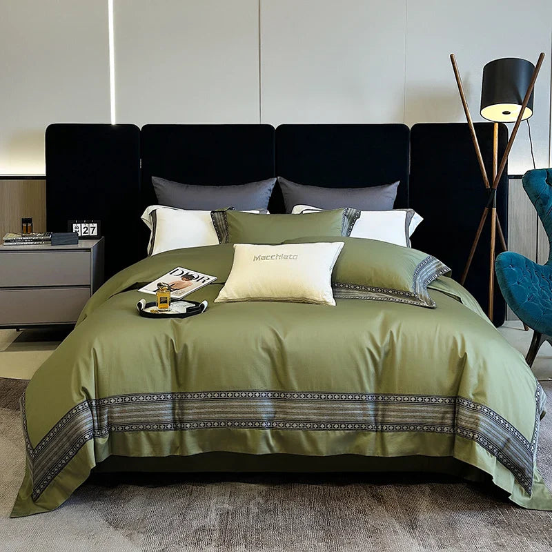 Afralia™ 1200TC Egyptian Cotton Satin Jacquard Patchwork Bedding Set with Silky Finish