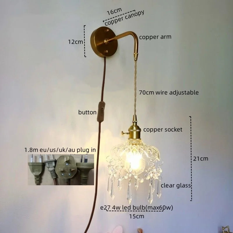 Afralia Crystal Copper LED Wall Sconce Light for Home Decor & Indoor Lighting