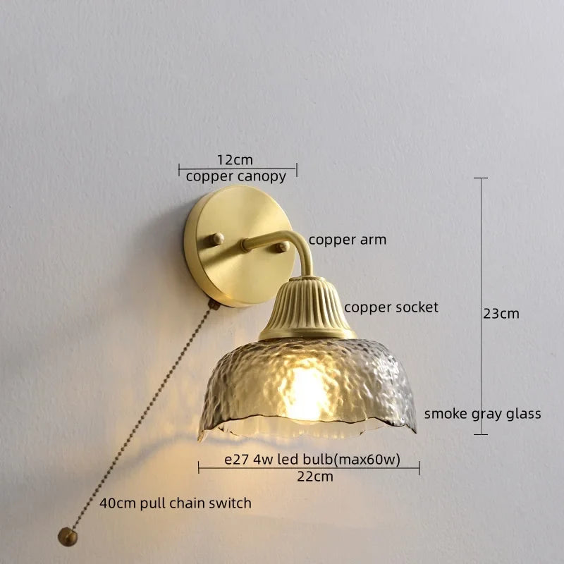 Afralia™ Copper Glass LED Wall Lamp Japanese Style Home Decor Fixture