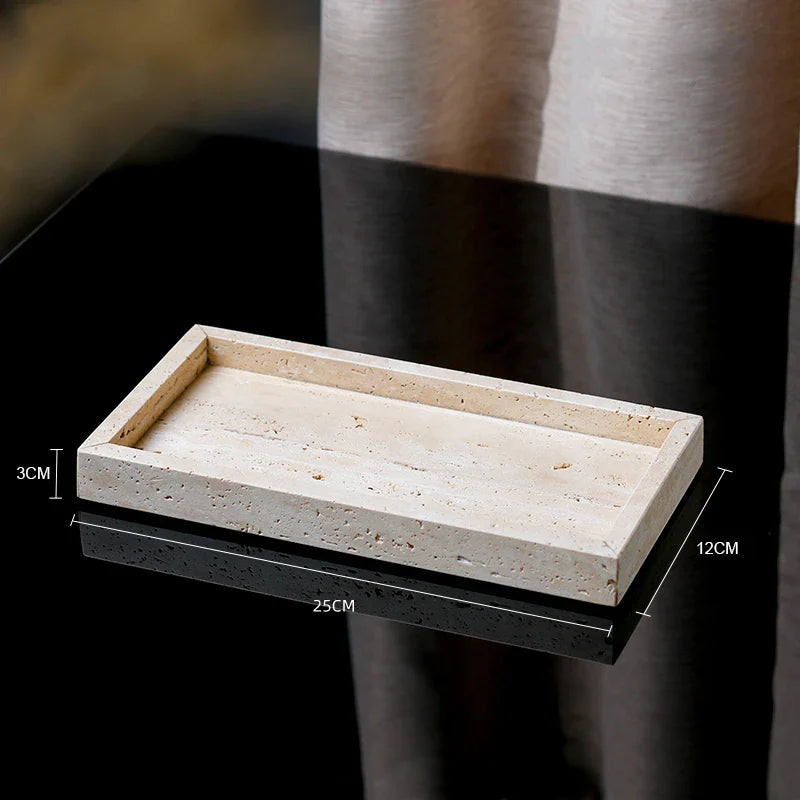 Afralia™ Travertine Bathroom Counter Tray for Soap Dispenser and Kitchen Sink Organizer
