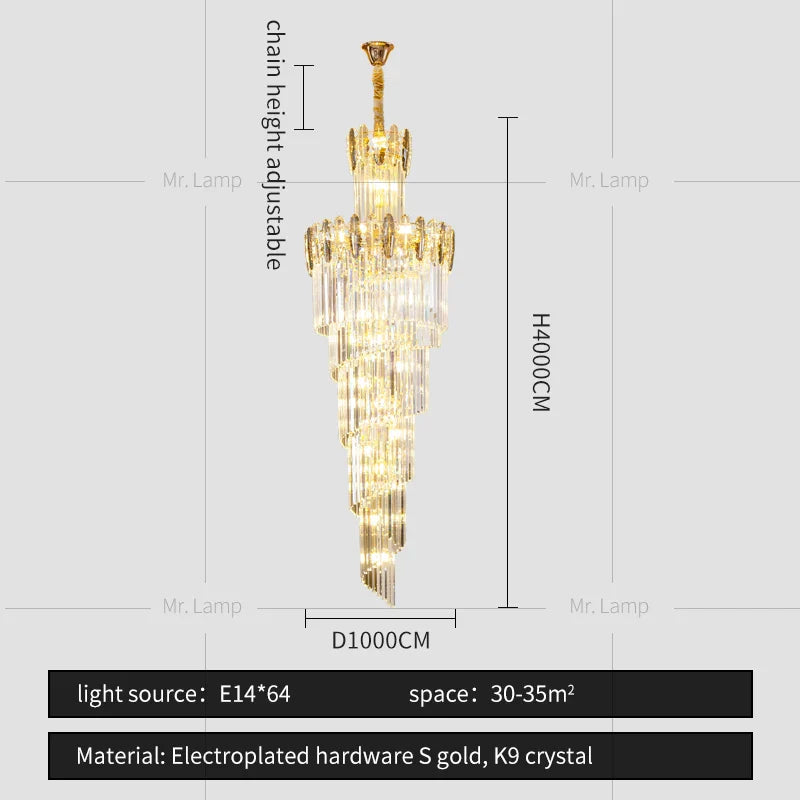 Afralia™ Crystal Chandelier: Elegant minimalist duplex living room lighting with a touch of luxury.