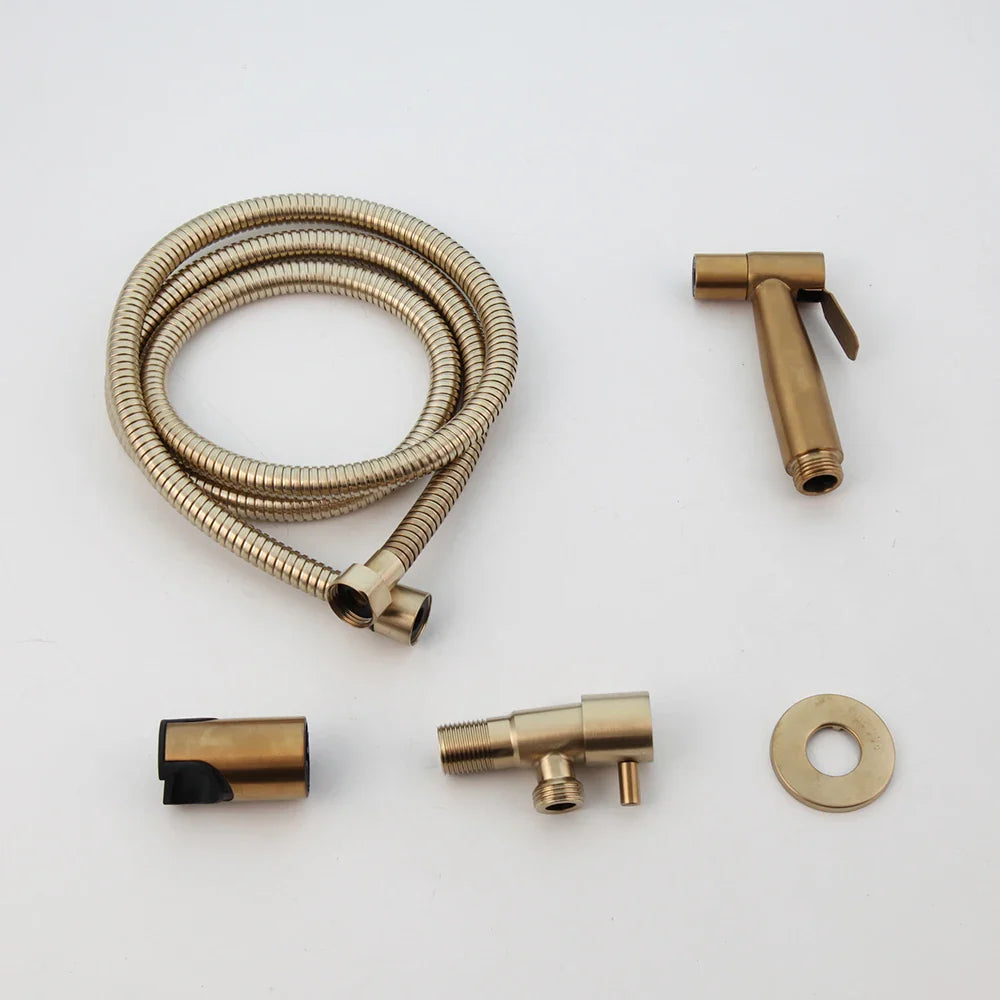 Afralia™ Brushed Gold Bidet Faucet Hand Spray Wall Mounted Dual Water Way Mixer