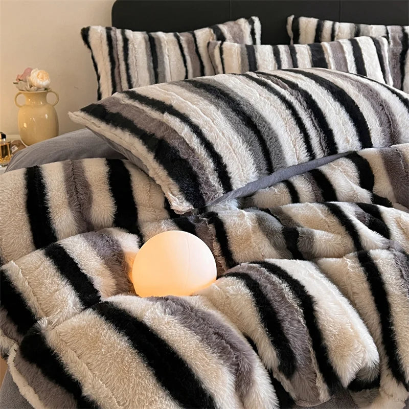 Afralia™ Plush Faux Rabbit Fur Bedding Set for Cozy Nights