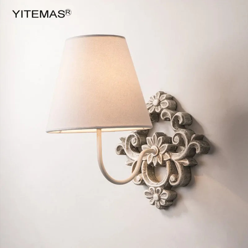 Afralia™ White Wooden Wall Light with Fabric Shade for Bedroom and Living Room