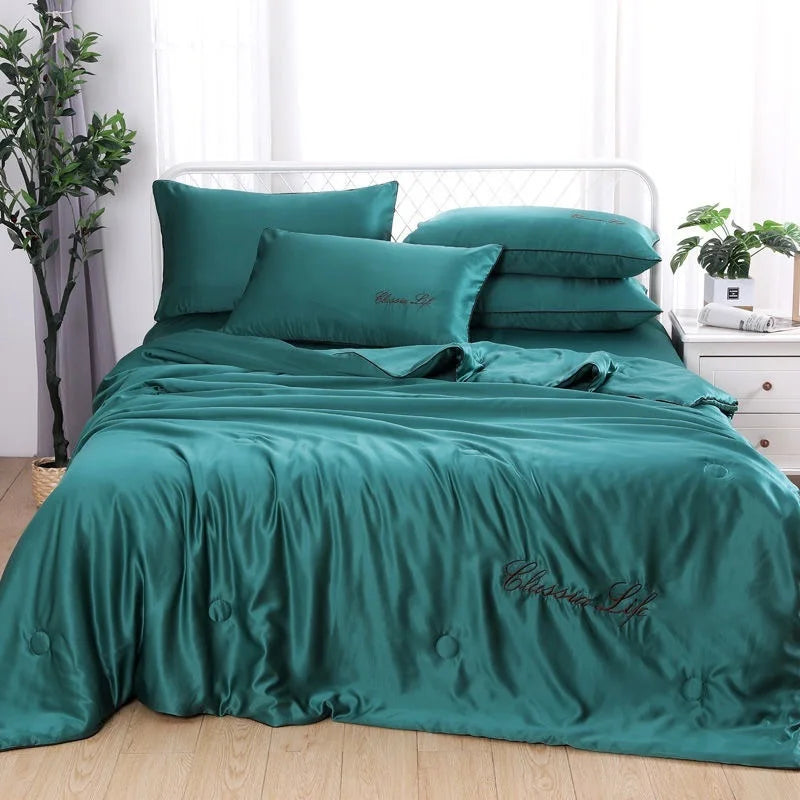 Afralia™ Embroidered Satin Rayon Queen Quilt - Luxe Summer/Autumn Comforter