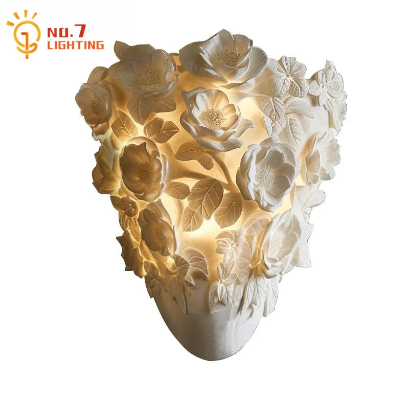 Afralia™ Romantic Carved Flower Wall Lamp LED Resin Wall Sconces for Living Room & Bedroom