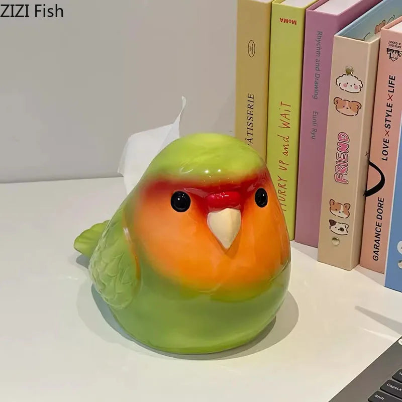 Afralia™ Cartoon Parrot Ceramic Tissue Box: Creative Desk Decoration & Paper Towel Case