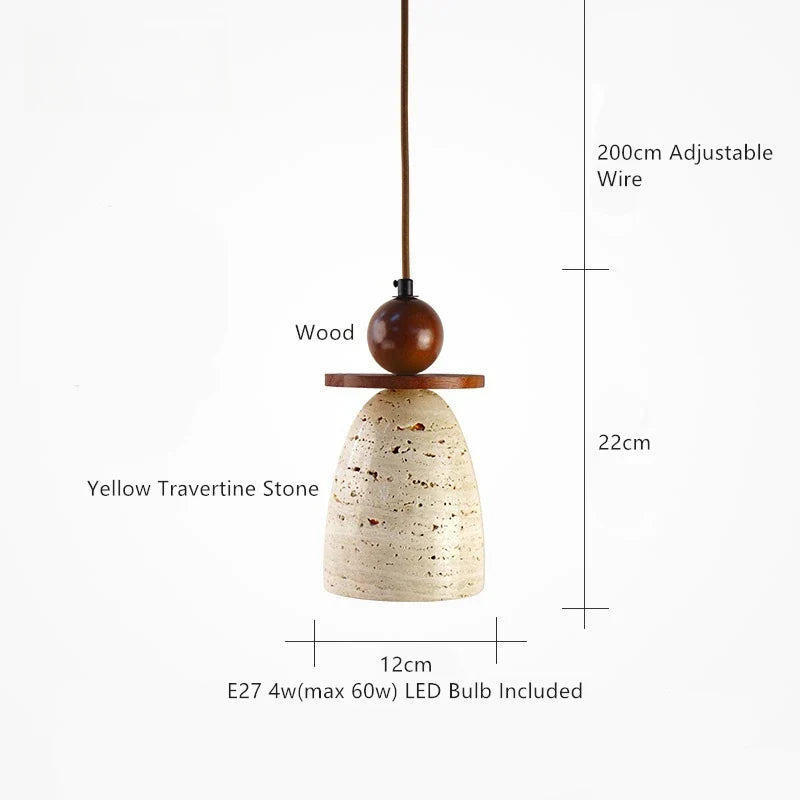 Afralia™ Yellow Travertine Wood Pendant Light - LED Hanging Lamp for Dining Living Room
