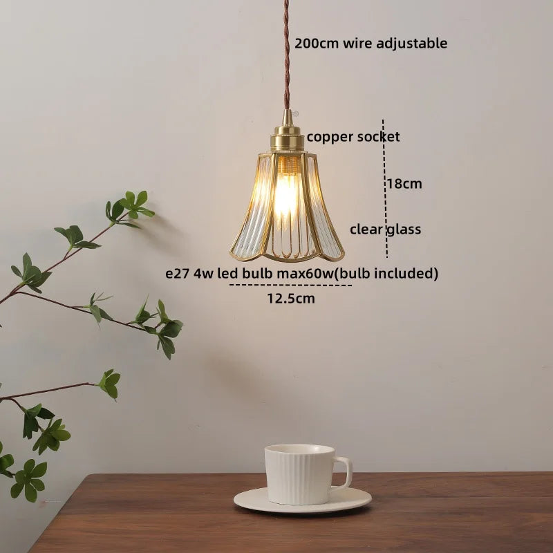 Afralia™ Glass Copper Pendant Light Modern LED Hanging Light for Home Decor