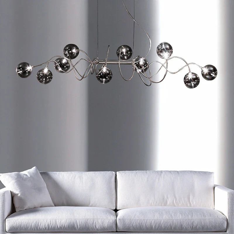 Afralia™ Smoky Gray Glass LED Chandelier for Dining Room and Bar Lighting