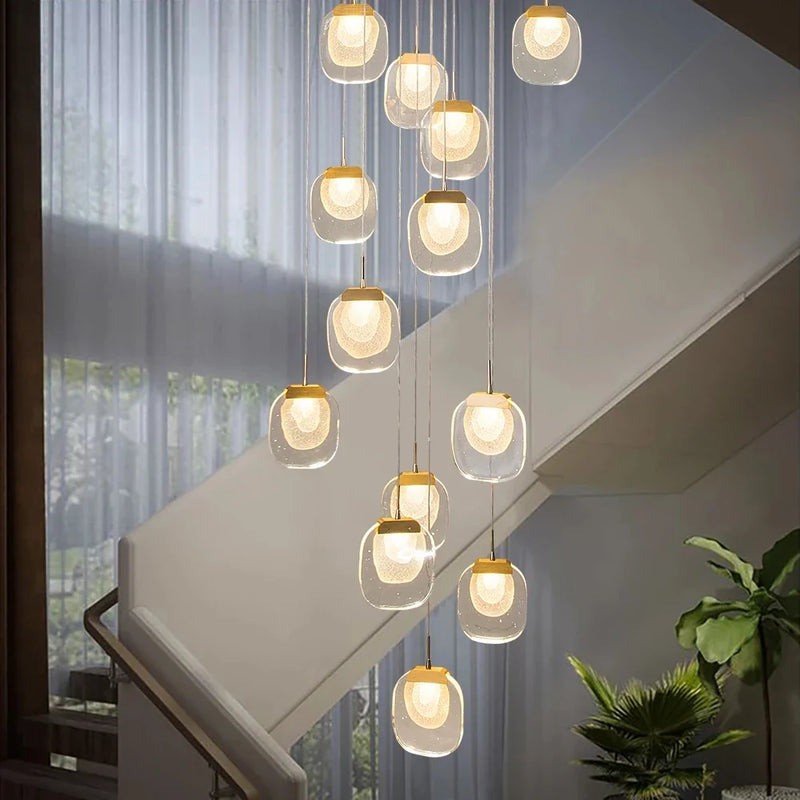 Afralia™ Gold Crystal Staircase Chandelier: Luxury Indoor Lighting for Dining Room & Hallway