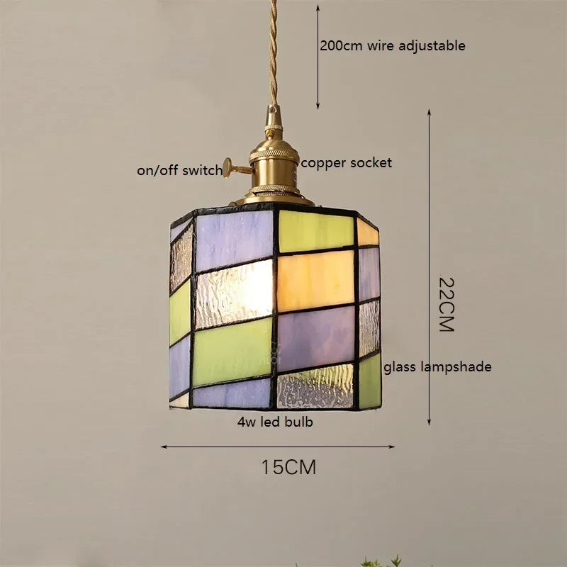 Afralia™ Colorful Glass Copper LED Pendant Light for Kitchen Bedroom Living Room Loft