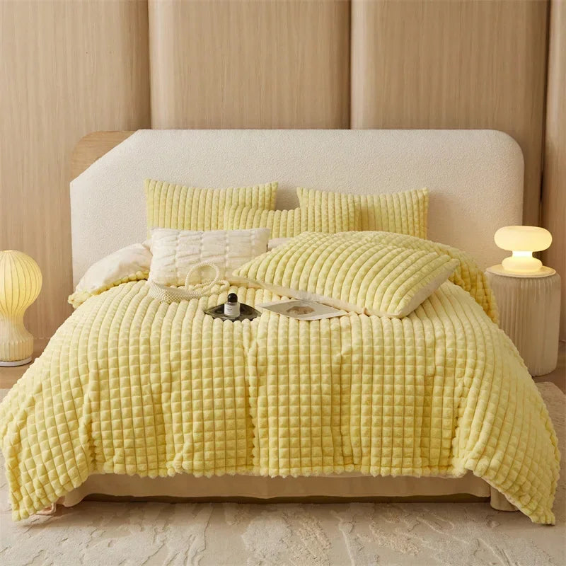 Afralia™ Faux Fur Bedding Set: Double Queen King Size Duvet Cover Sheet Pillowcase