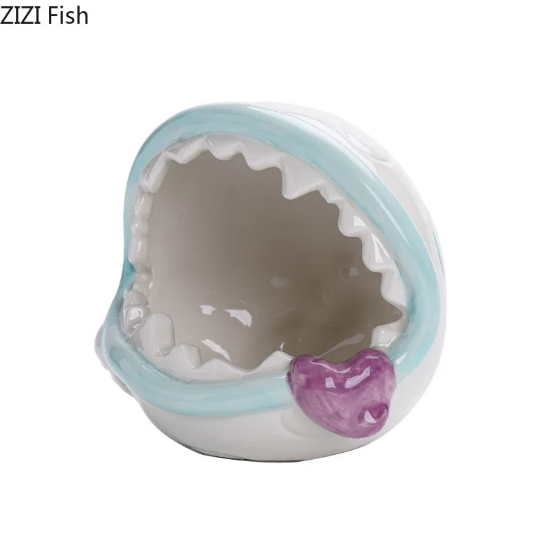 Afralia™ Man-eating Flower Ceramic Ashtray - Fun Office Desktop Ash Tray Gift