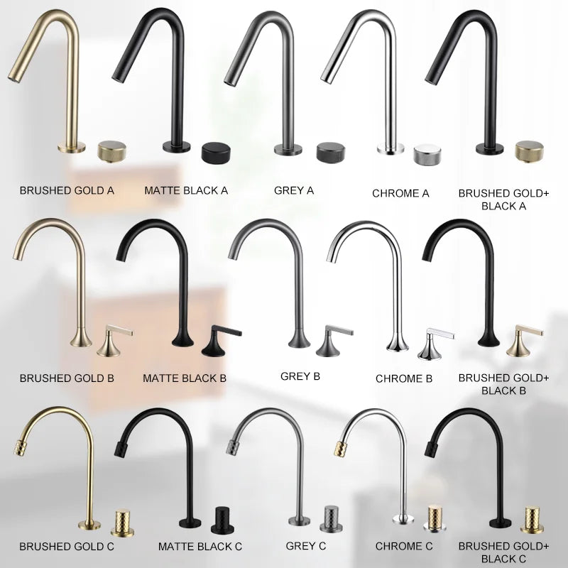 Afralia™ Brass Basin Faucet Brushed Gold Double Bracket Two Holes Hot Cold Mixer