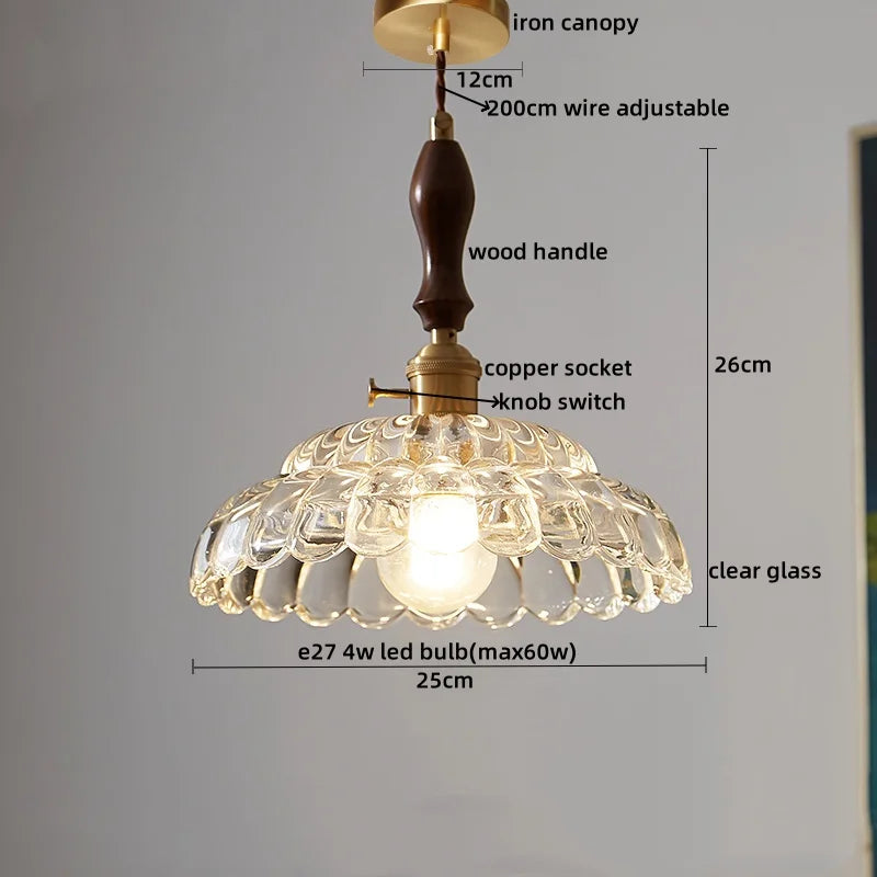 Afralia™ LED Pendant Light Fixture Wood Handle Clear Glass Modern Hanging Lamp
