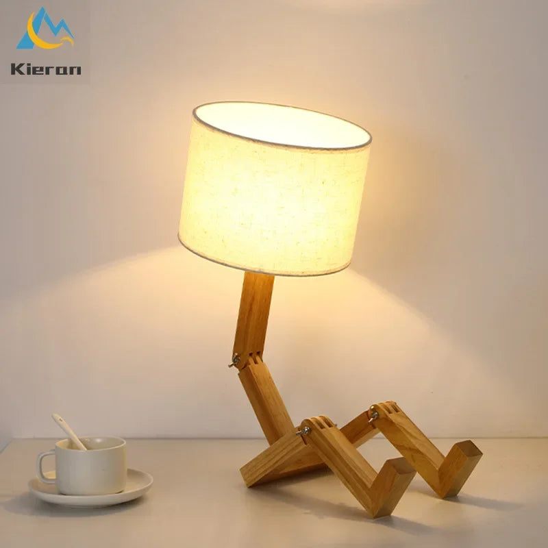 Afralia™ Solid Wood Doll LED Table Lamp for Bedroom Study Living Room